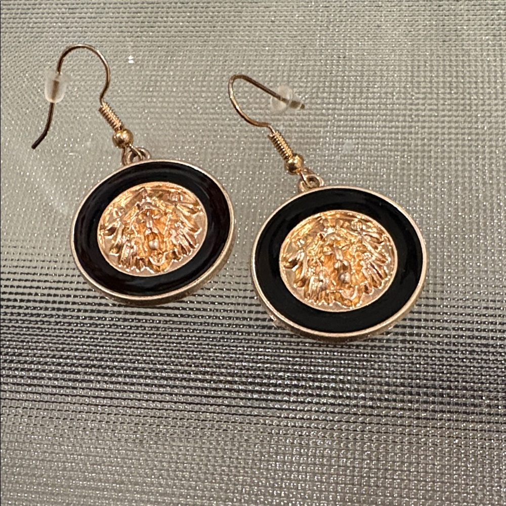 Gold and Black Medallion Drop Earrings - Women Jewelry
